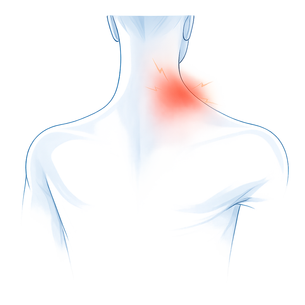 Ont i nacken med smärta i höger nacke och skuldra