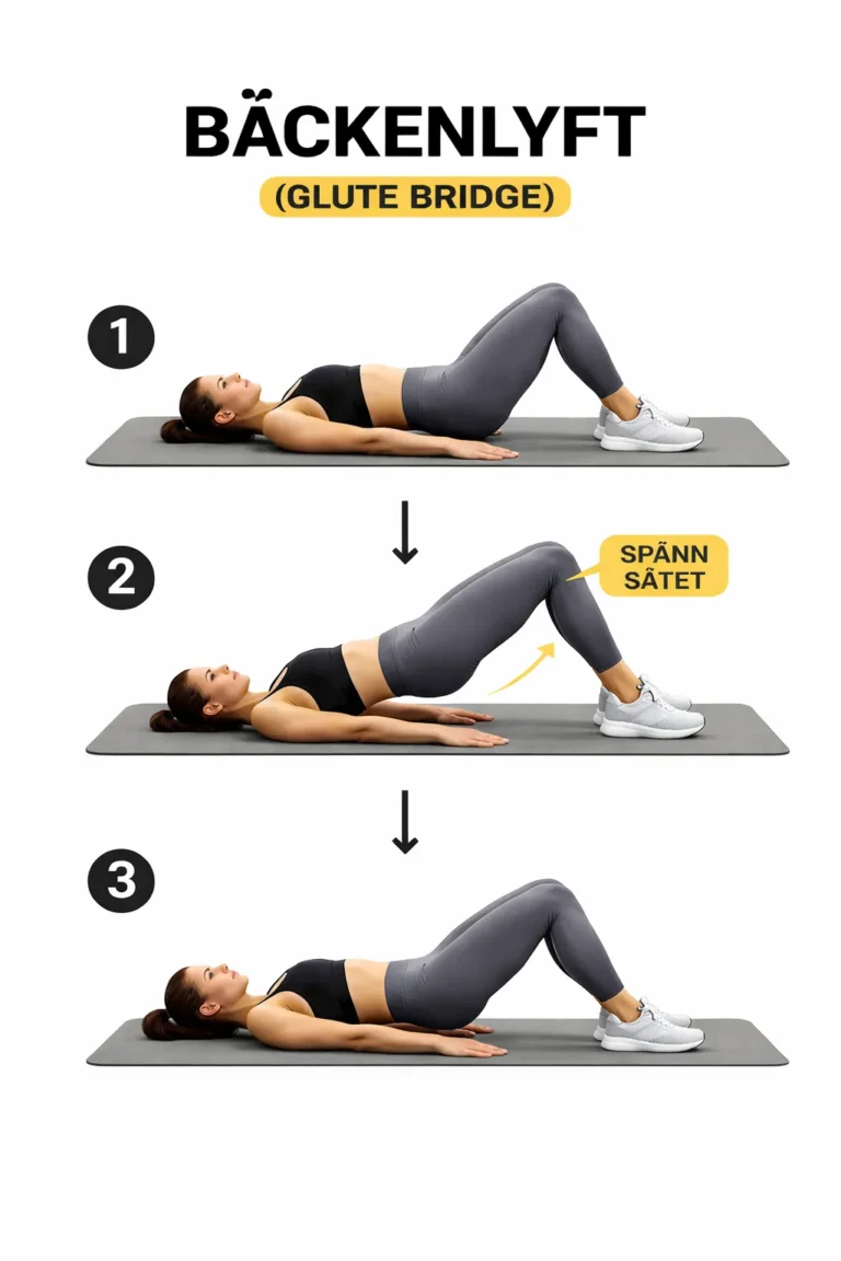 Bäckenlyft - lyft höften från golvet med böjda knän