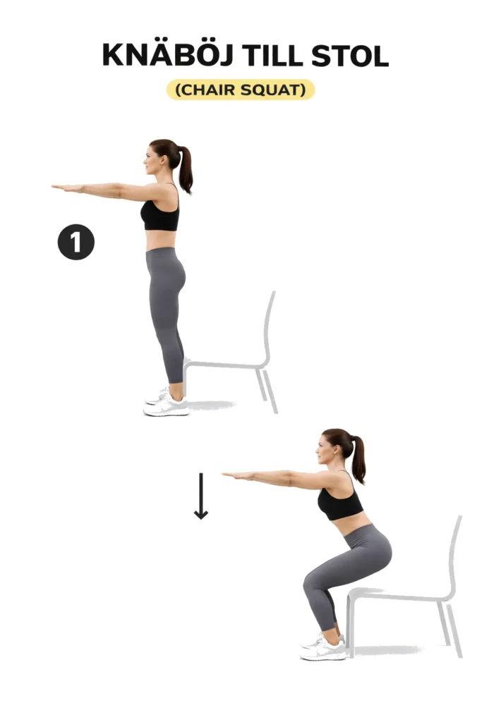 Knäböj till stol - Gör en knäböj till en stol, snäll variant