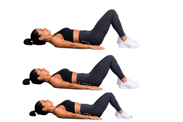Bäckenrullning och pelvic tilt övning för ländrygg och bål